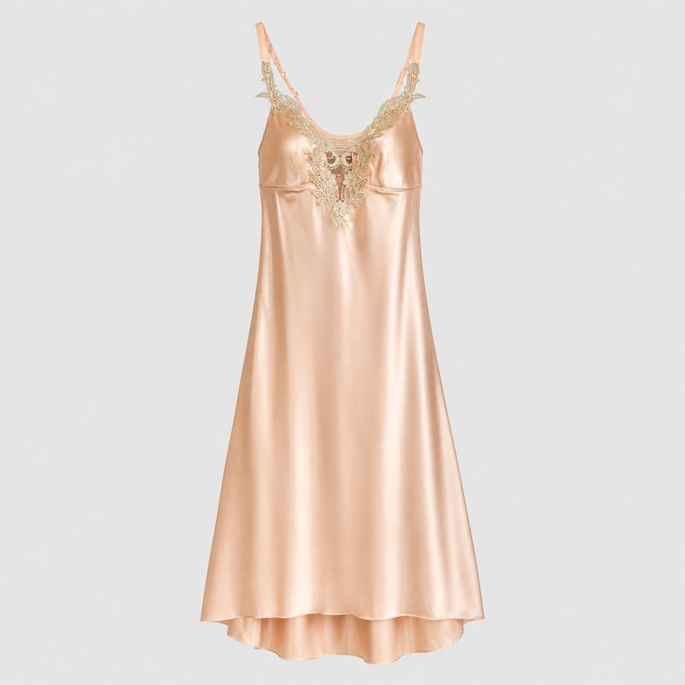 Flora Nikrooz Chemise Slip Dress Medium Champagne Satin Lace Nightgown Romantic